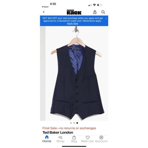 Ted Baker Troy Fine Italian Wool Vest/Waistcoat NWT - Picture 2 of 16